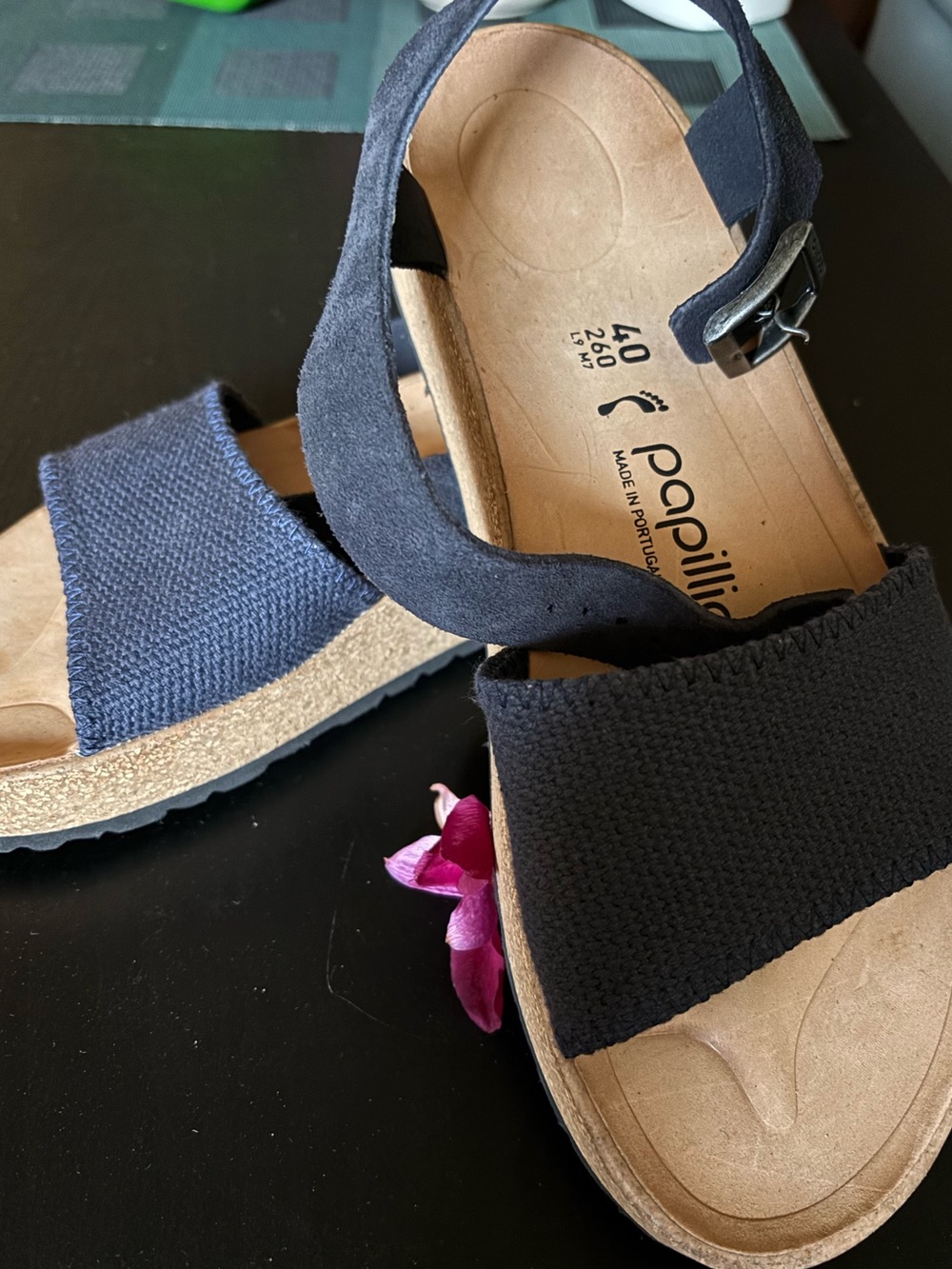 Papillio Blue Strappy Cork Footbed Sandals with Buckle